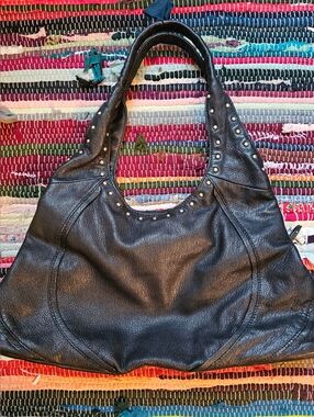 Sigrid Olsen Black Leather Studded Shoulder Bag